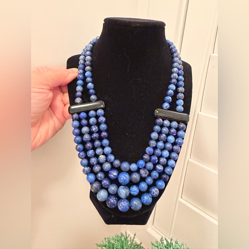 NWOT JAY KING DTR STERLING SILVER LAPIS & ONYX NECKLACE, 22" inches RARE